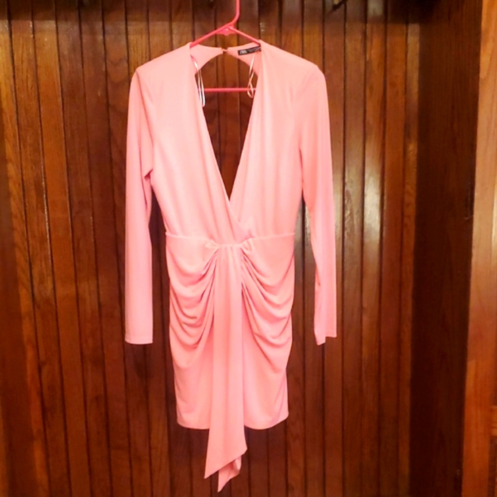 ZARA SIZE MEDIUM Elegant Pink Long-Sleeve Dress